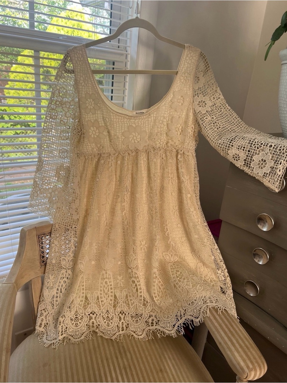 Boho Lace Crochet Cream Women's Dress